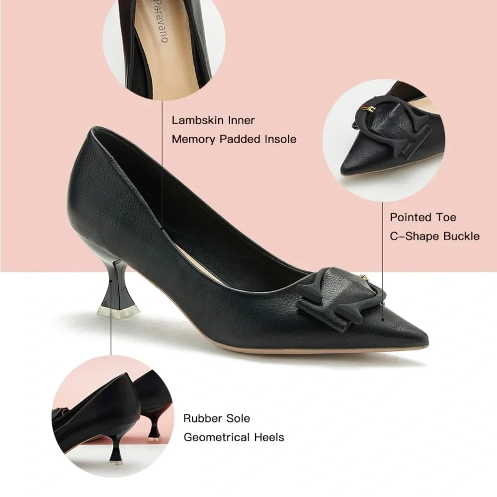 C Paravano Shoes Women C Buckled Pumps Black Slip On Heels Size 36 fit 5.5US - Picture 9 of 11